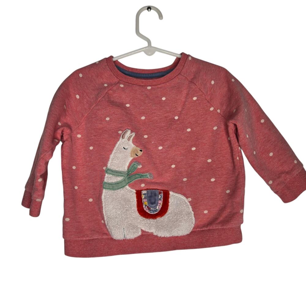 Mini Boden Girl Llama Sweatshirt Alpaca Polka Dot Terry Cloth Applique 2-3Y